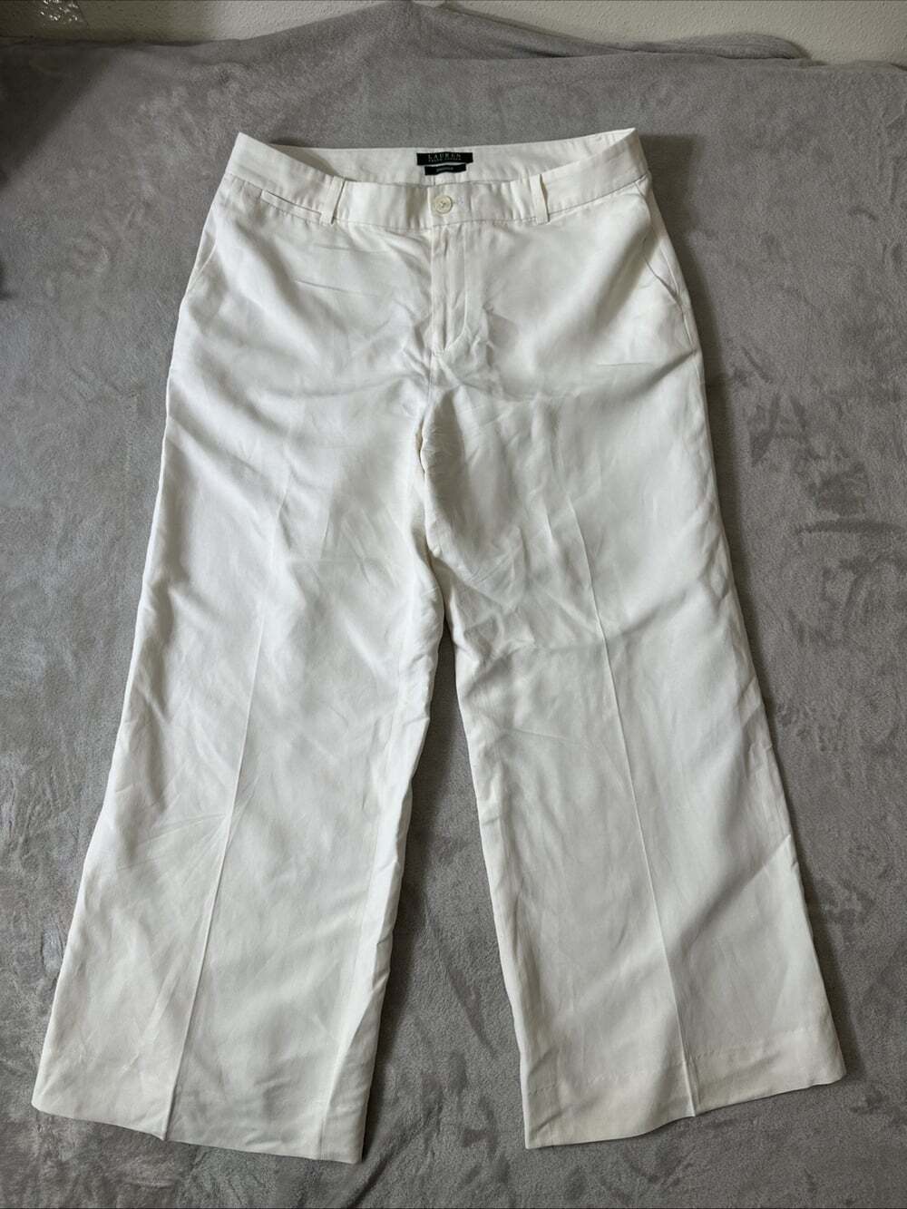 Lauren Ralph Lauren Andover Womens 12 Linen Silk Wide Leg Pants Ivory